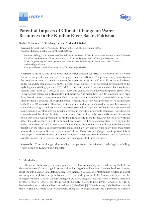 (PDF) Potential Impacts of Climate Change on Water Resources in the ...