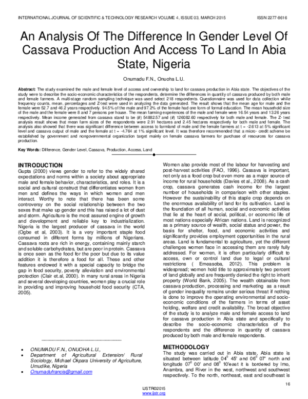 (PDF) An Analysis Of The Difference In Gender Level Of Cassava ...