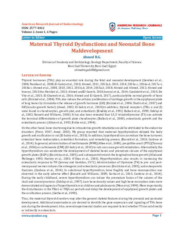 (PDF) Maternal Thyroid Dysfunctions and Neonatal Bone Maldevelopment