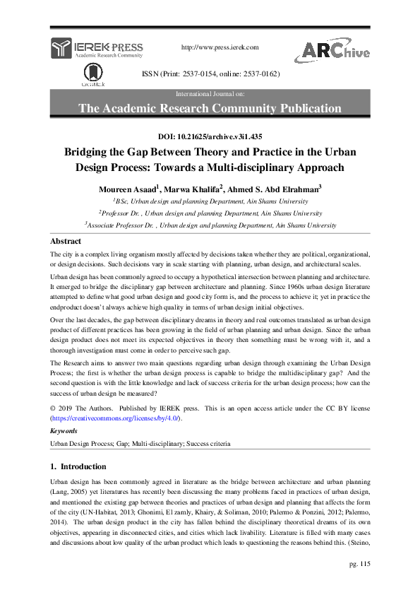 (PDF) Bridging the Gap Between Theory and Practice in the Urban Design ...
