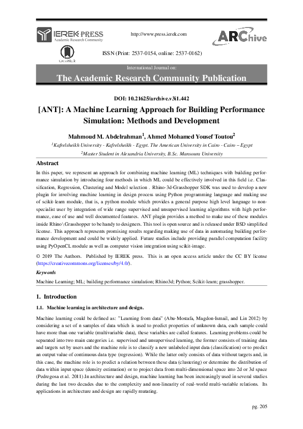 (PDF) [ANT]: A Machine Learning Approach for Building Performance ...
