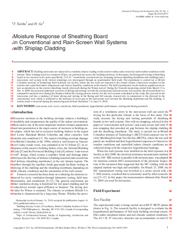(PDF) Experimental study of the drying and wetting of a sheathing board ...