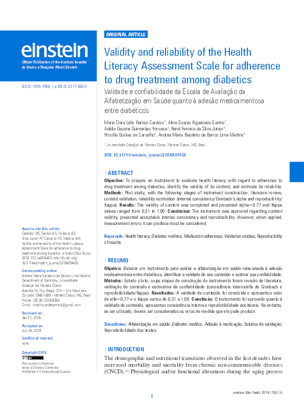 (PDF) Validity and reliability of the Health Literacy Assessment Scale ...