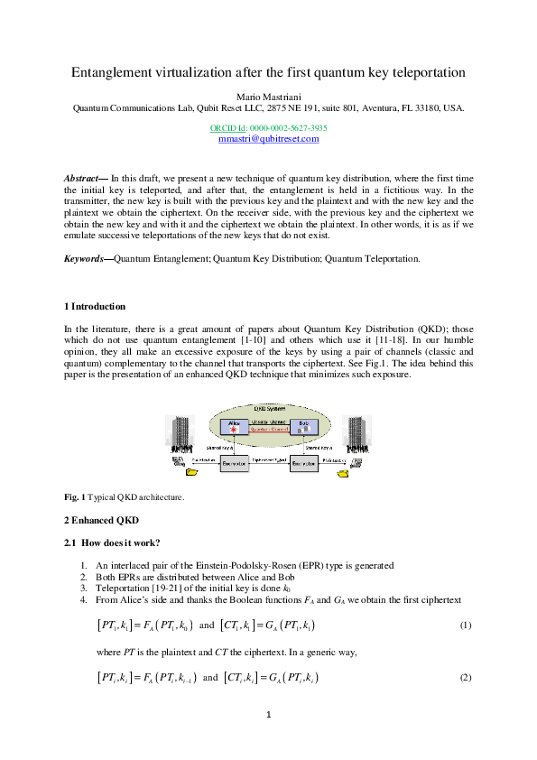 (PDF) Entanglement virtualization after the first quantum key teleportation