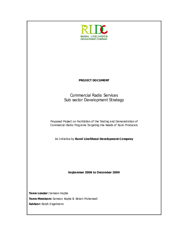(PDF) Commercial Radio Services Sub sector Development Strategy ...