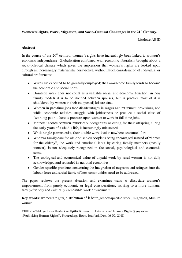 (PDF) Women's Rights, Work, Migration, and SocioCultural Challenges in
