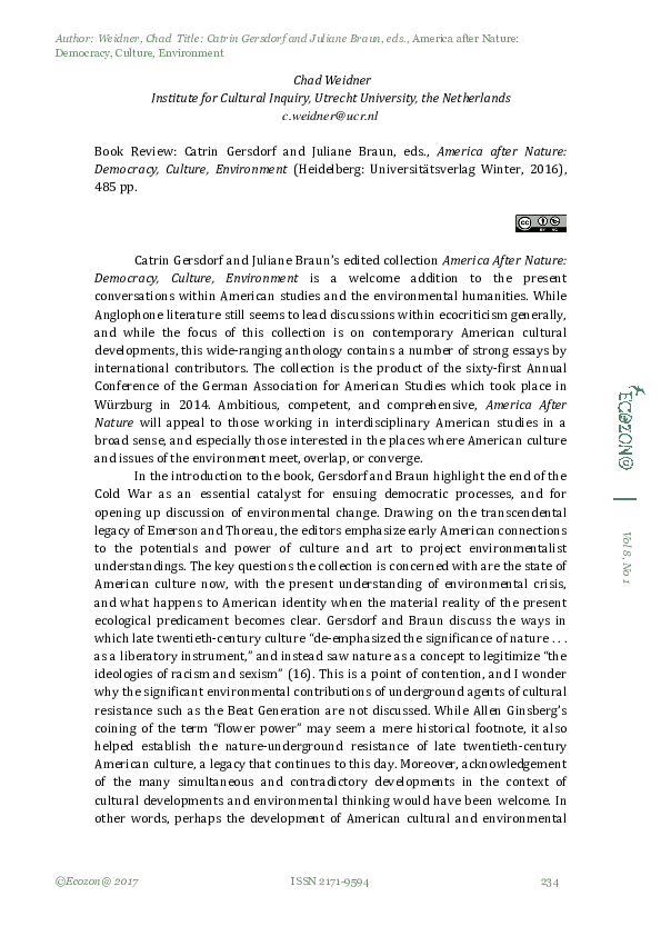 (PDF) American After Nature (review) Chad Weidner Academia.edu