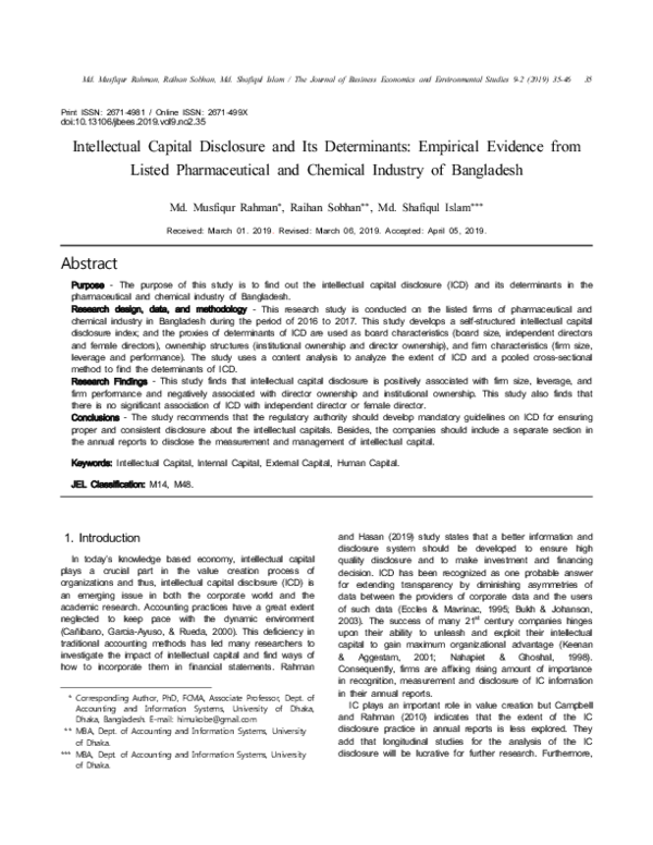 (PDF) Intellectual Capital Disclosure and Its Determinants: Empirical ...
