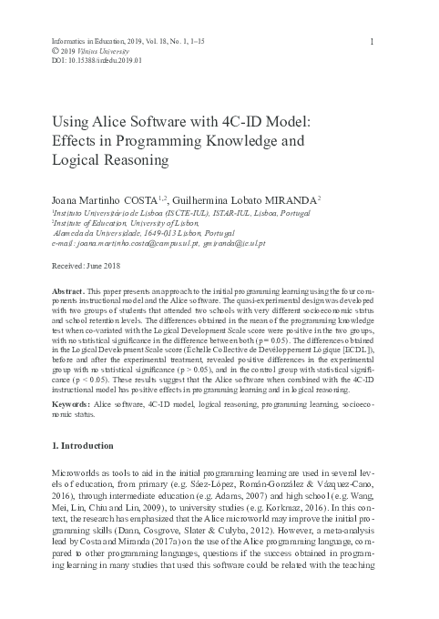 (PDF) Using Alice Software with 4C-ID Model: Effects in Programming ...