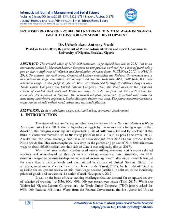(PDF) PROPOSED REVIEW OF ERODED 2011 NATIONAL MINIMUM WAGE IN NIGERIA ...