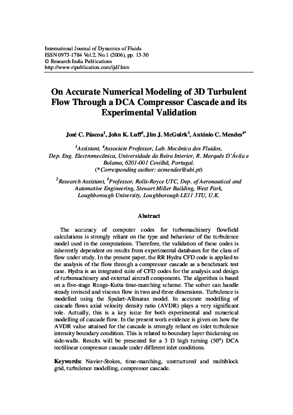 (PDF) On Accurate Numerical Modeling of 3D Turbulent Flow Through a DCA ...