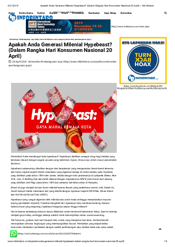 (PDF) Apakah Anda Generasi Milenial Hypebeast? (Dalam