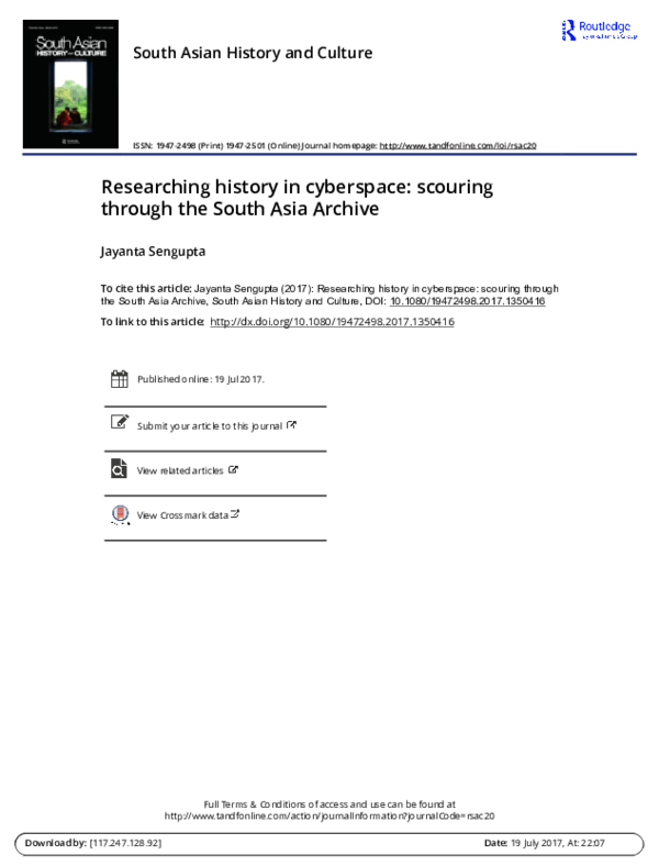 Researching History in Cyberspace: Scouring through the South Asia Archive
