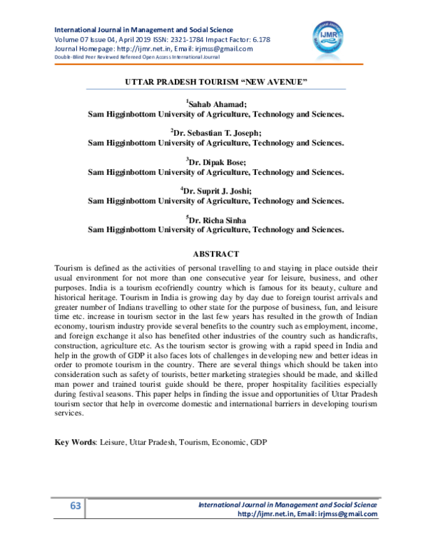 (PDF) UTTAR PRADESH TOURISM "NEW AVENUE" Journal
