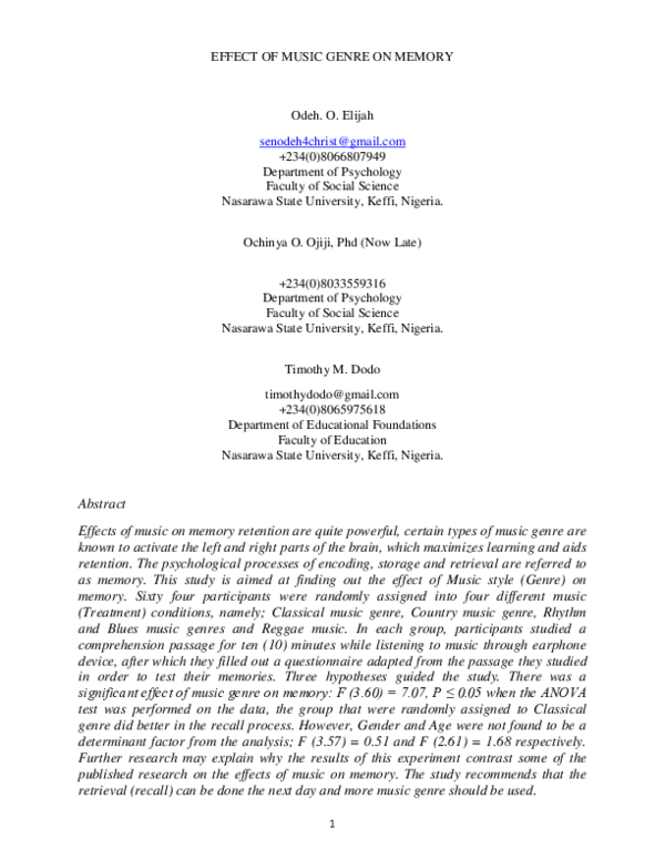 (DOC) The effect of music genre on memory