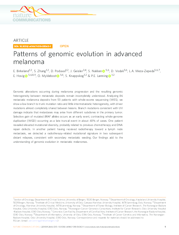 (PDF) Patterns of genomic evolution in advanced melanoma