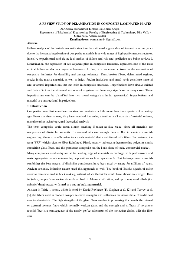 (PDF) A REVIEW STUDY OF DELAMINATION IN COMPOSITE LAMINATED PLATES Dr