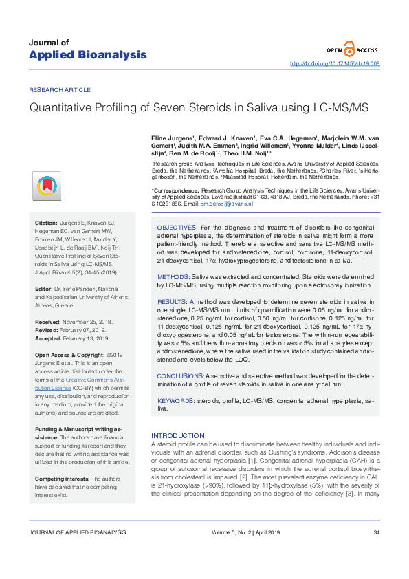 (PDF) Quantitative Profiling of Seven Steroids in Saliva using LCMS/MS