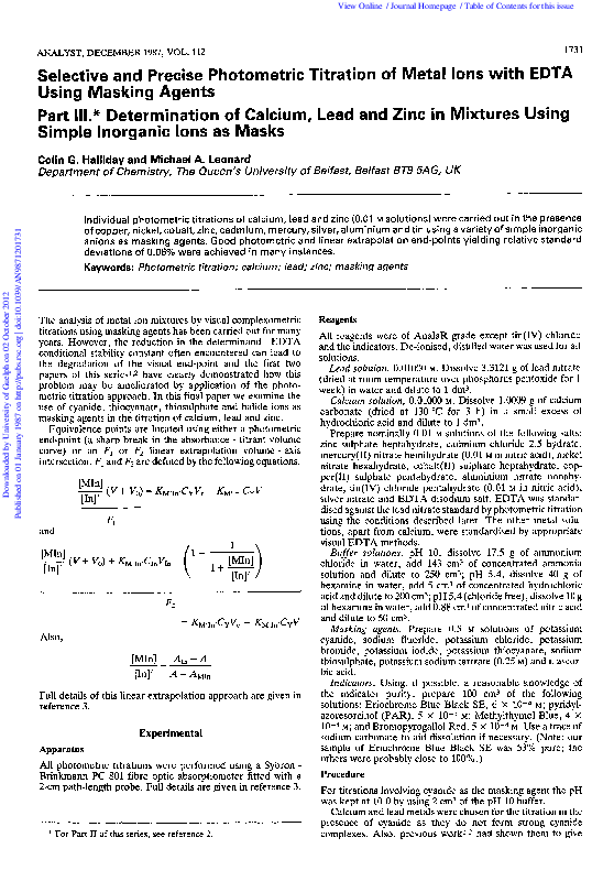 (PDF) Selective and Precise Photometric Titration of Metal Using