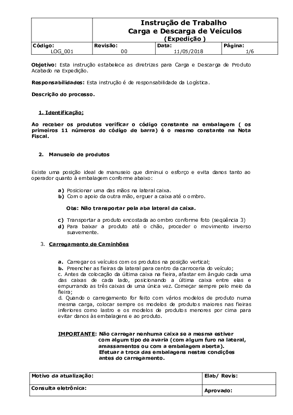 (PDF) Instrução de Trabalho Carga e Descarga de Veículos Usias Silva