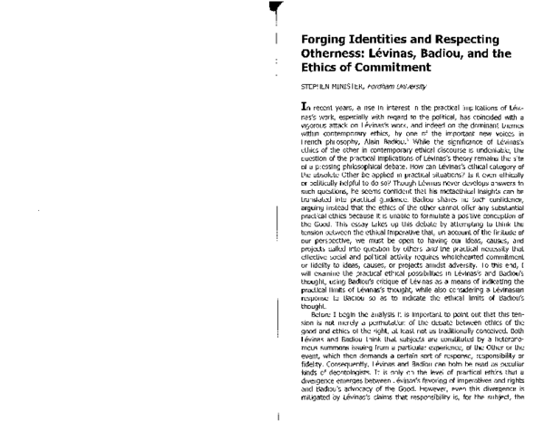 (PDF) T Forging Identities and Respecting Otherness: Levinas, Badiou ...