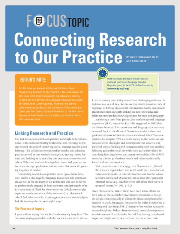 (PDF) Linking Research and Practice