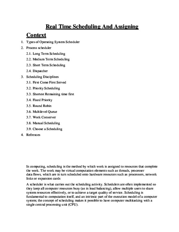 (PDF) Real Time Scheduling And Assigning Context