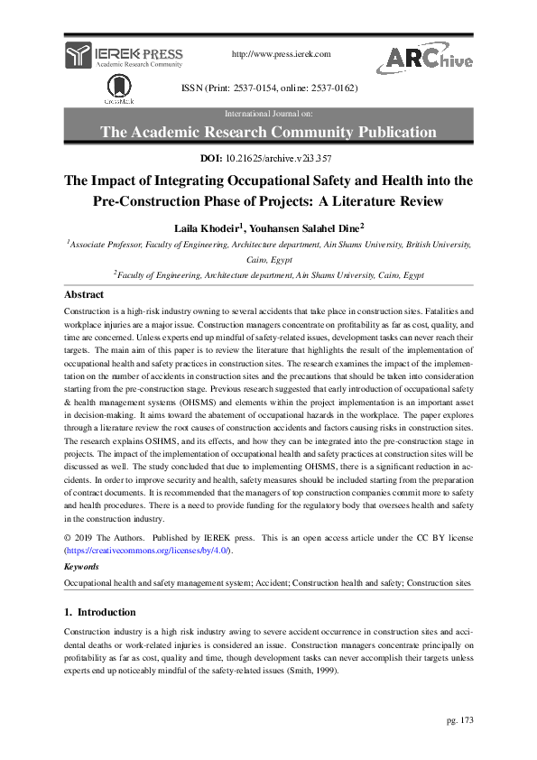 (PDF) The Impact of Integrating Occupational Safety and Health into the ...