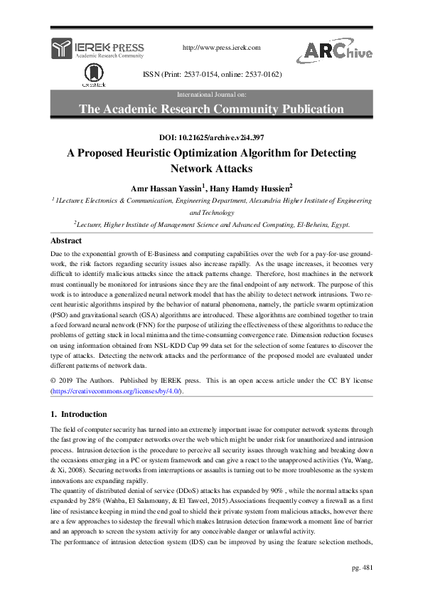 (PDF) A Proposed Heuristic Optimization Algorithm for Detecting Network ...