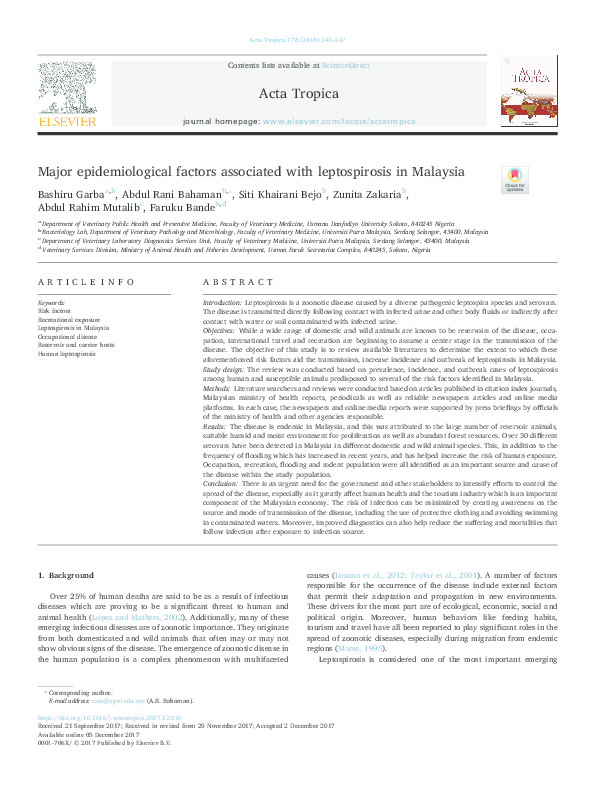 (PDF) Major epidemiological factors associated with leptospirosis in