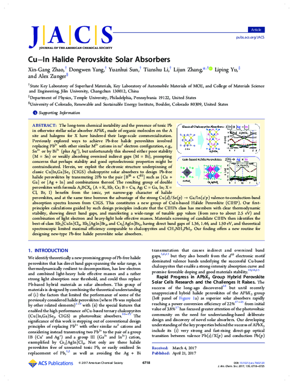 (PDF) Cu−In Halide Perovskite Solar Absorbers