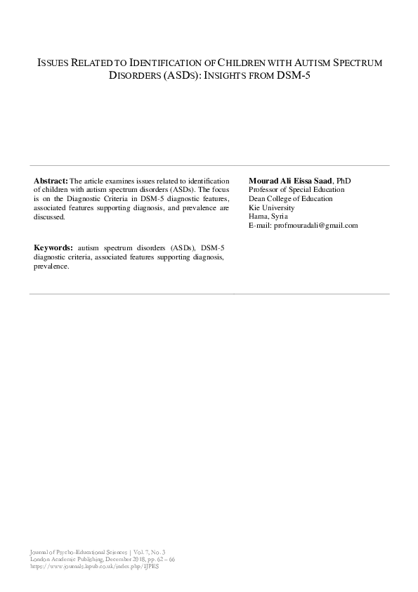 (PDF) ISSUES RELATED TO IDENTIFICATION OF CHILDREN WITH AUTISM SPECTRUM ...