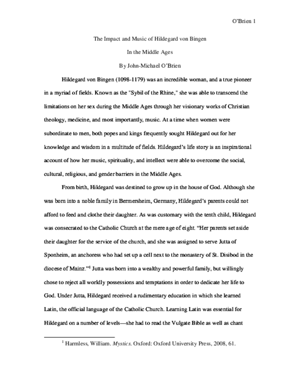 The Impact and Music of Hildegard von Bingen In the Middle Ages