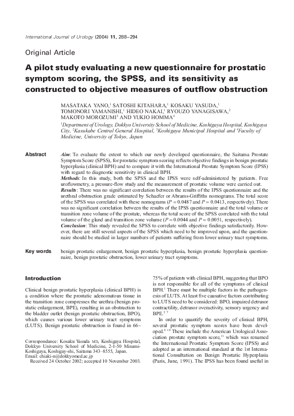 (PDF) A pilot study evaluating a new questionnaire for prostatic ...