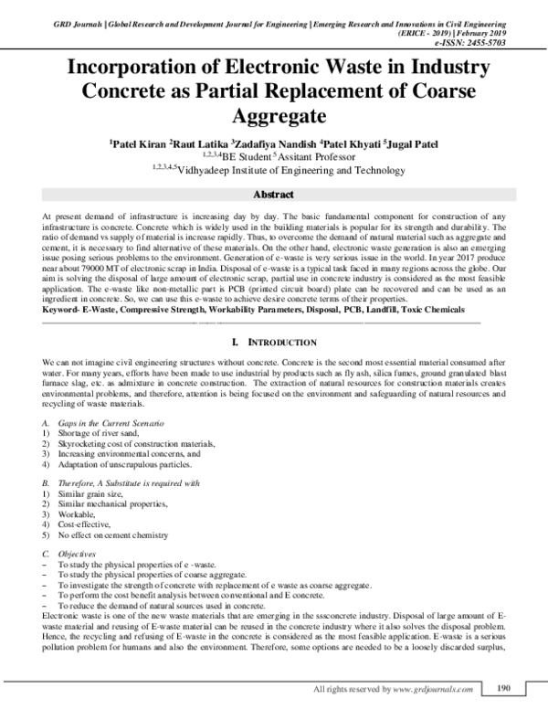 (PDF) Incorporation of Electronic Waste in Industry Concrete as Partial ...