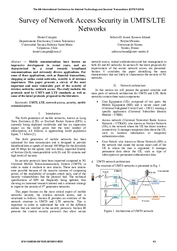(PDF) Survey of Network Access Security in UMTS/LTE Networks