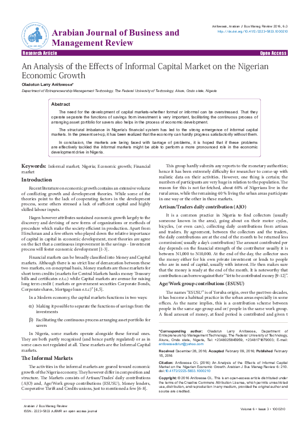 (PDF) An Analysis of the Effects of Informal Capital Market on the ...