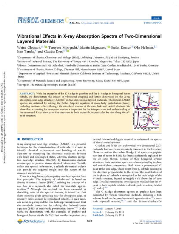 (PDF) Vibrational Effects in X-ray Absorption Spectra of Two ...