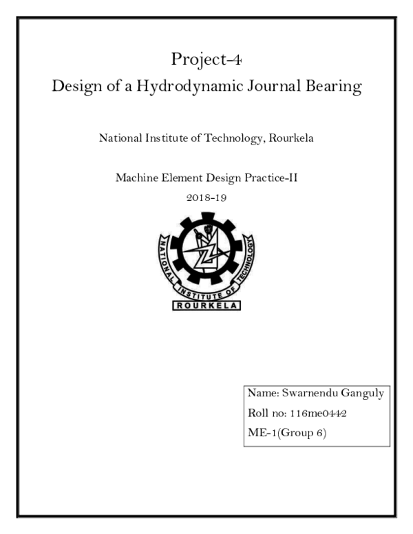 (PDF) Design of a Hydrodynamic Journal Bearing, National Institute of ...