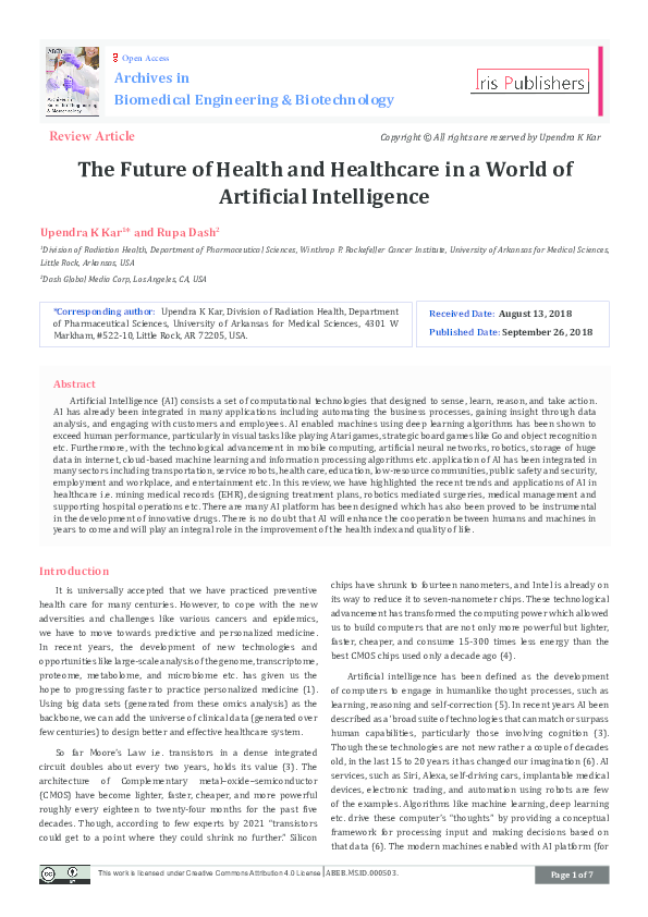 (PDF) The Future of Health and Healthcare in a World of Artificial ...