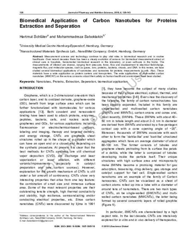 (PDF) Biomedical Application of Carbon Nanotubes for Proteins ...