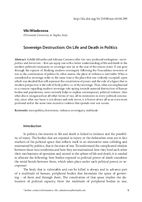 (PDF) Sovereign Destruction: on Life and Death in Politics