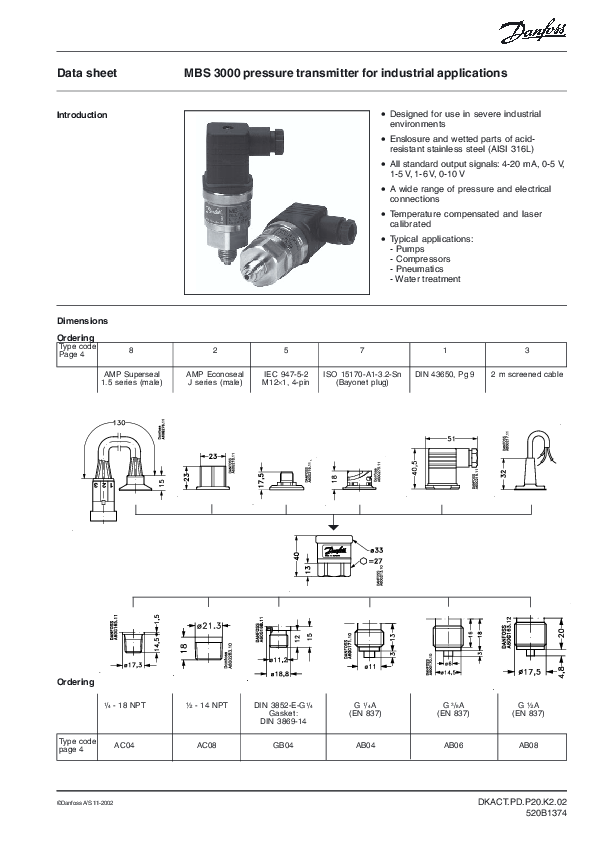 (PDF) Data sheet MBS 3000 pressure transmitter for industrial