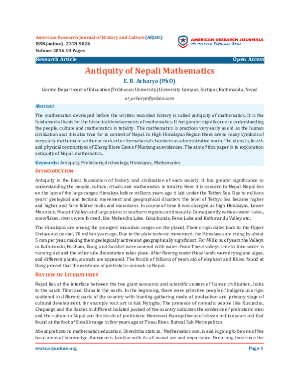 (PDF) Introduction Antiquity of Nepali Mathematics