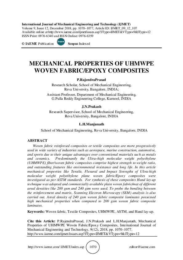(PDF) MECHANICAL PROPERTIES OF UHMWPE WOVEN FABRIC/EPOXY COMPOSITES
