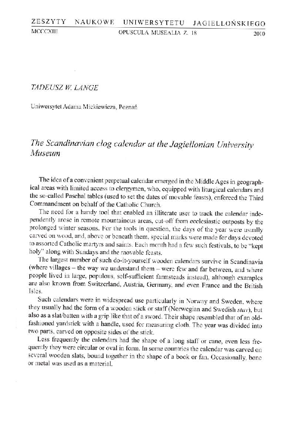 (PDF) The Scandinavian Clog Calendar A Historical Overview