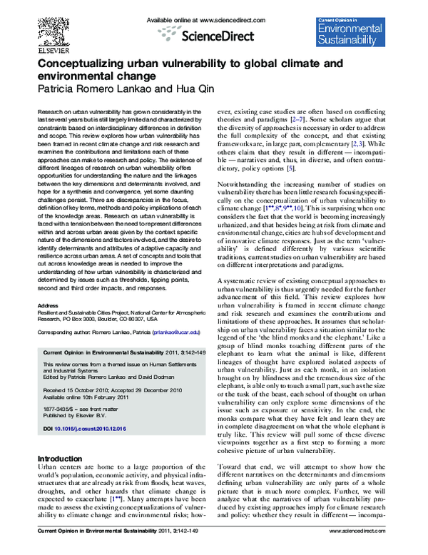 (PDF) Conceptualizing urban vulnerability to global climate and ...