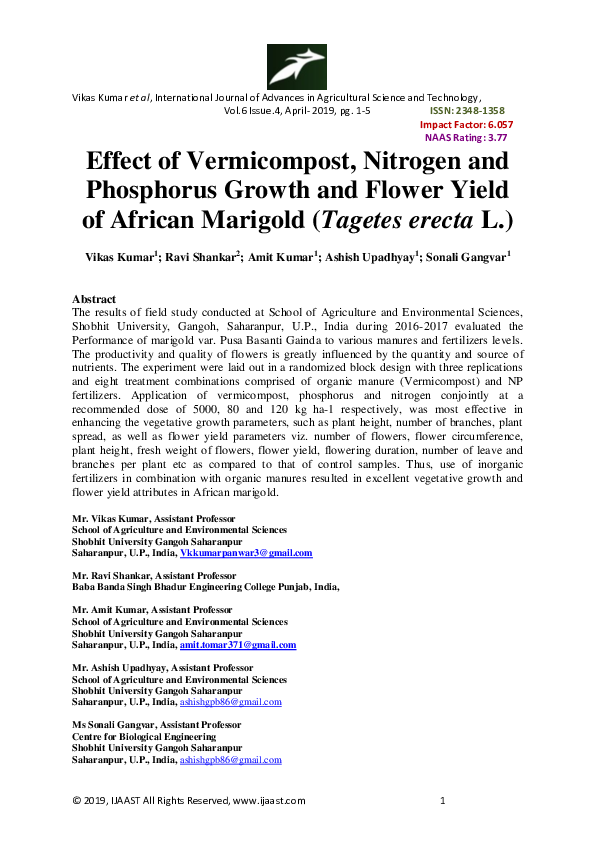 (PDF) Effect of Vermicompost, Nitrogen and Phosphorus Growth and Flower ...