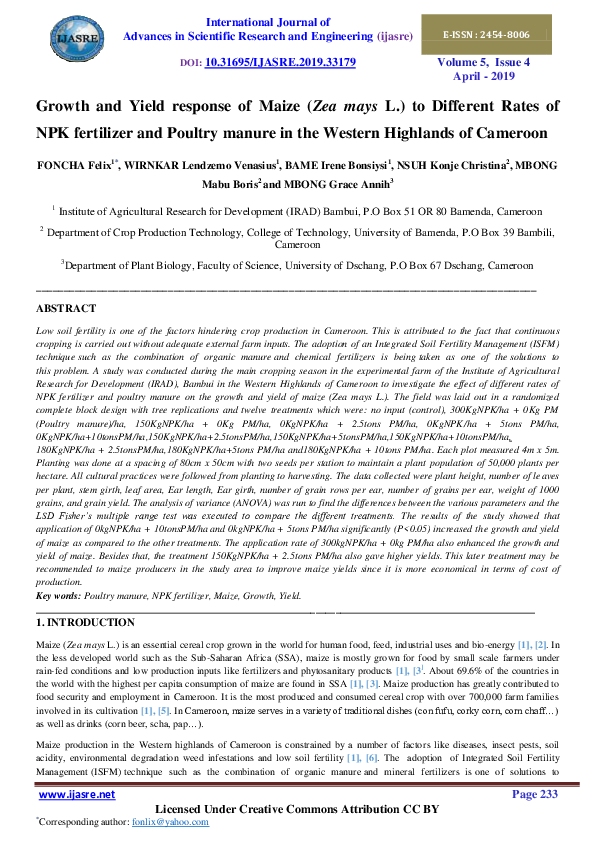 (PDF) Growth and Yield response of Maize (Zea mays L.) to Different