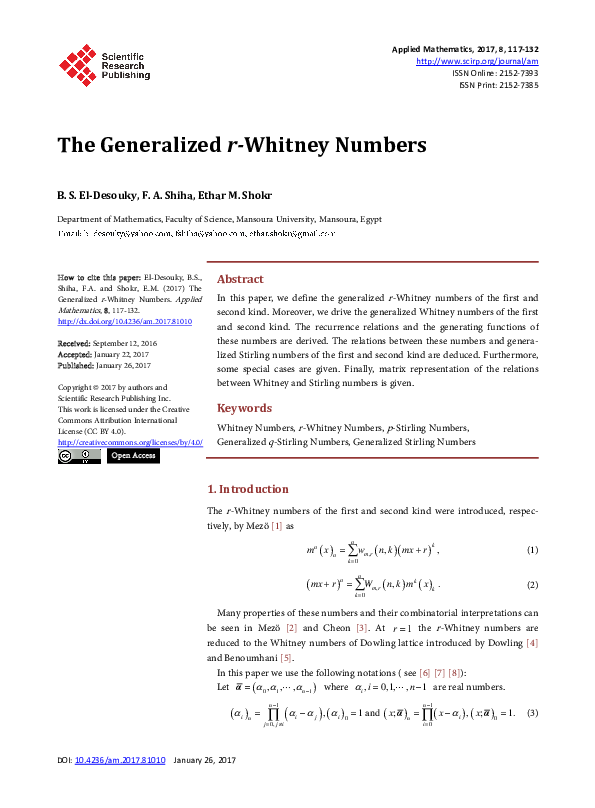 (PDF) The Generalized r-Whitney Numbers